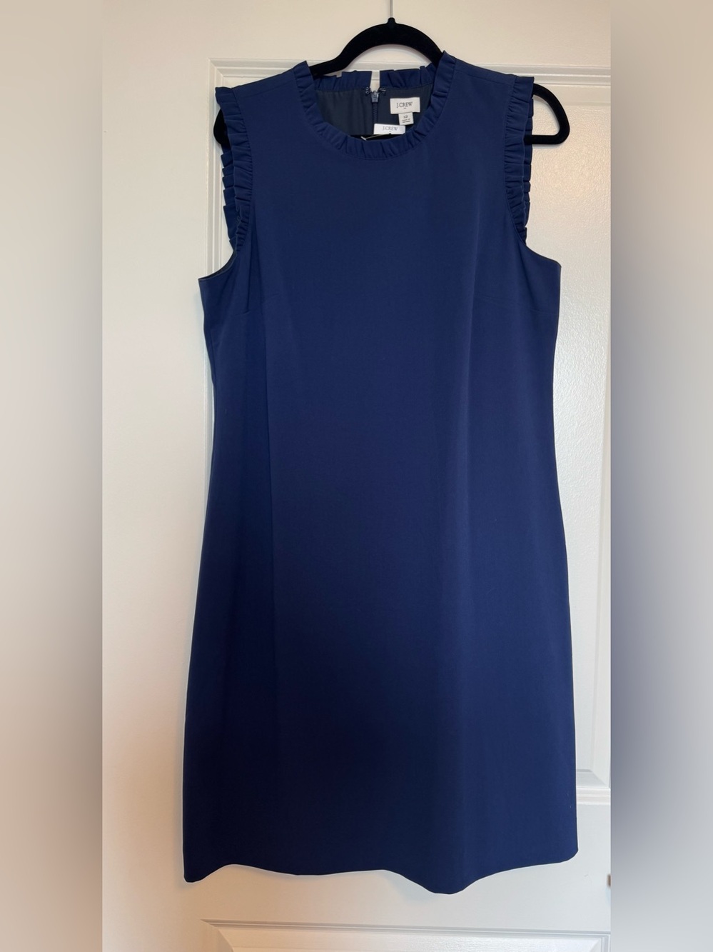 J. Crew Navy Ruffle-Trim Sleeveless Shift Dress